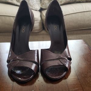 Brown open toe high heels